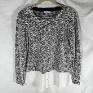 Calvin Klein Womens Sweater Faux Blouse Pullover Black/White Knit Size S Preppy